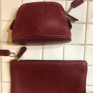 Coach red leather make up bag set of 2